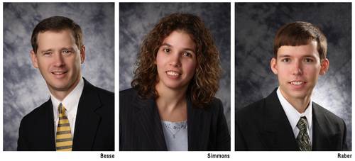 Headshots of those who were promoted: David Besse, Natalie Simmons, and Brian Raber