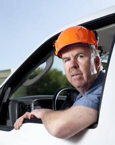 construction worker in car