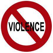 The word "violence" with a red circle around it and a line through it