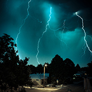 Storm and lightning over a residential area