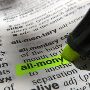 The word "alimony" being highlighted in a dictionary