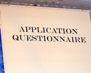 Computer document with "Application Questionnaire" typed on it