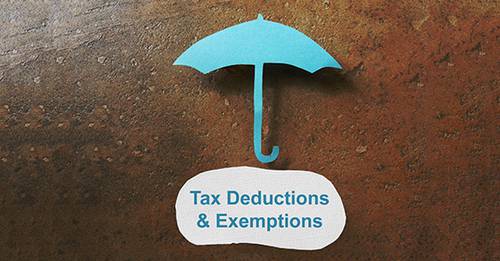 Underneath a paper cutout of an umbrella is the phrase "tax deductions & exemptions"